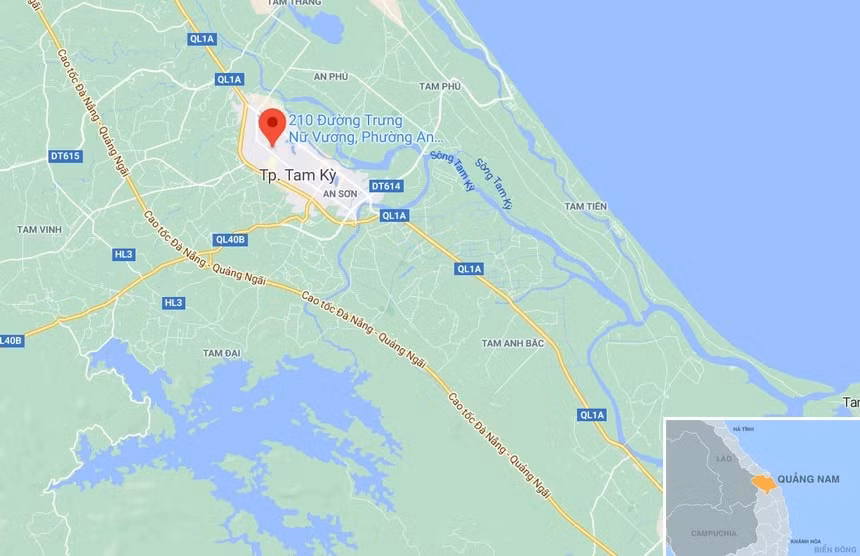 Vụ cháy xảy ra ở số nhà 208-210 Trưng Nữ Vương, TP. Tam Kỳ, (Quảng Nam). Ảnh: Google Maps.