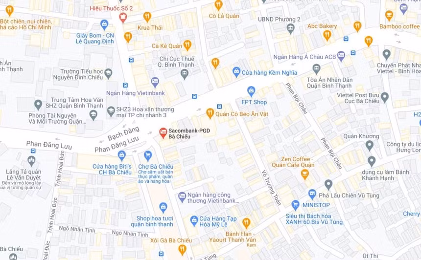 Vị trí của Ngân hàng Sacombank tại quận Bình Thạnh (chấm đỏ). Ảnh: Google maps