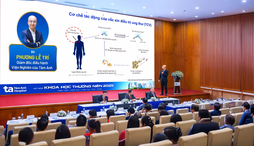 BS Phương Lễ Trí, Giám đốc Điều hành Viện Nghiên cứu Tâm Anh, chia sẻ về hiện trạng ung thư tại Việt Nam và tiềm năng của vắc xin điều trị ung thư tại Hệ thống Bệnh viện Đa khoa Tâm Anh. Ảnh: Viện Nghiên cứu Tâm Anh