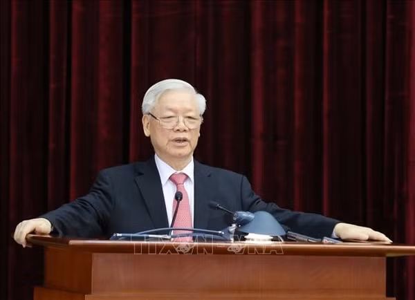 Tổng Bí thư, Chủ tịch nước Nguyễn Phú Trọng phát biểu khai mạc hội nghị. Ảnh: TTXVN