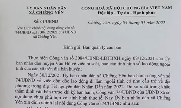 xa chieng yen dinh chinh yeu cau nguoi dan phai ve que an tet truoc 22 ngay hinh 1