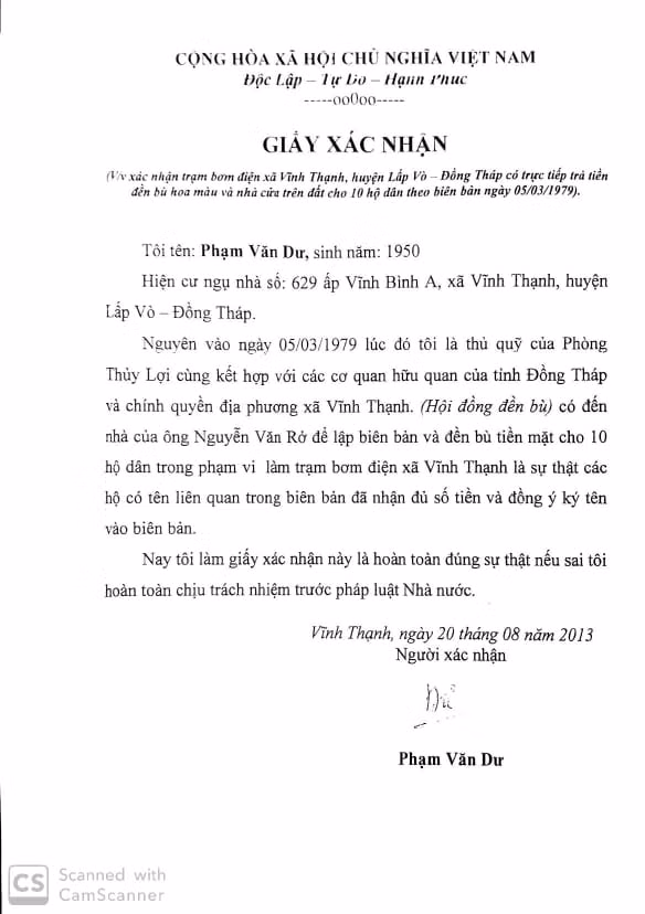 Nguyên cán bộ thủ quỹ giai đoạn đền bù cũng lên tiếng xác nhận sự việc.