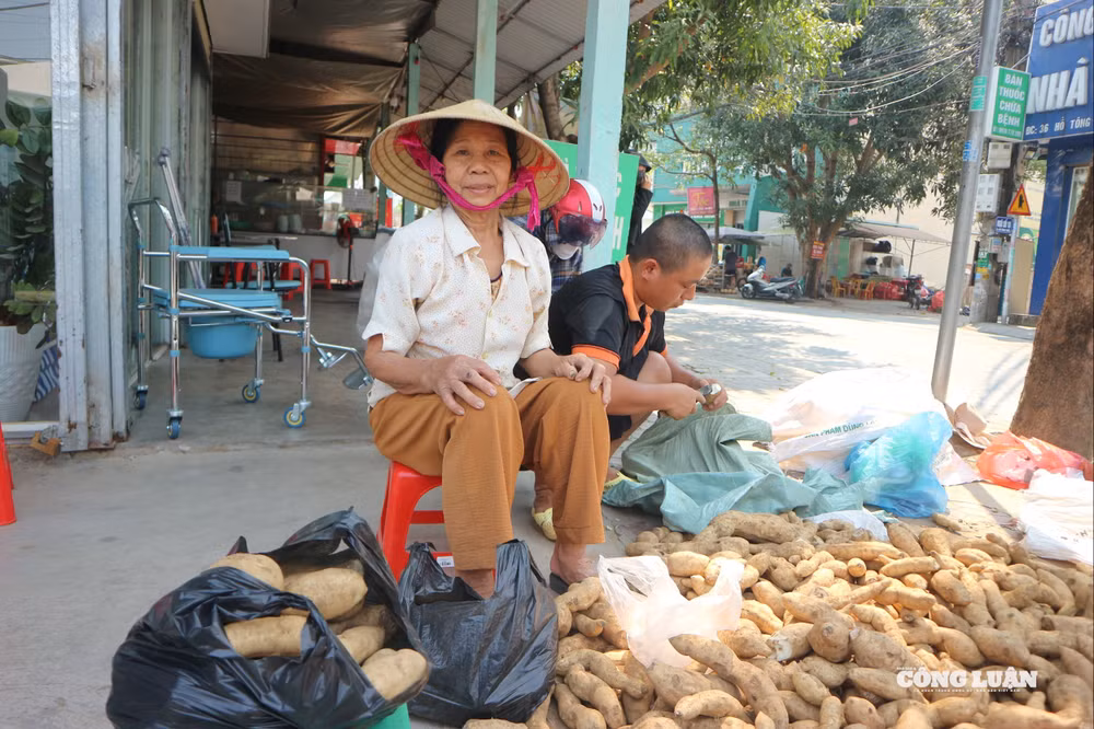 Để kiếm sống, ngoài việc rửa bát thuê, bà còn đưa khoai từ quê vào bán