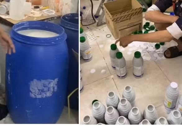 Một số hình ảnh ghi nhận tại nơi sản xuất thuốc bảo vệ thực vật giả. Ảnh: tuoitre.vn