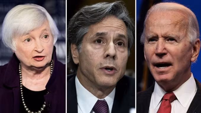 Bà Yellen và ông Blinken (giữa) sẽ gia nhập nội các của Tổng thống Biden (phải) đảm nhiệm các vị trí Bộ trưởng Tài chính và Bộ trưởng Ngoại giao của Mỹ - Ảnh: Reuters/AP