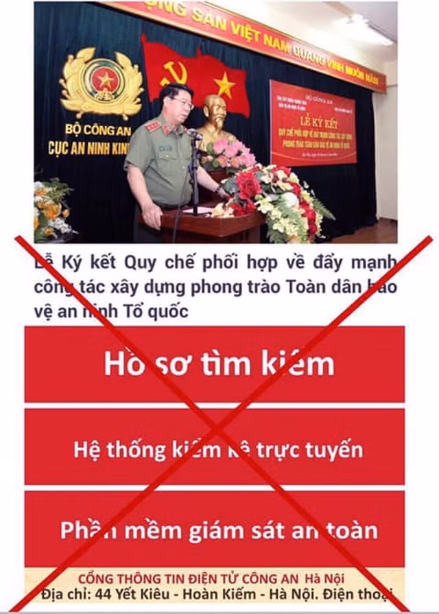 Trang web giả mạo cơ quan công an. Ảnh: dantri.com.vn