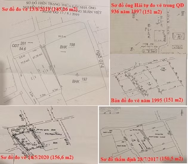 Kích thước của mảnh đất nhà ông Hải, bà Phương có nhiều kích thước khác nhau sau mỗi lần đo.