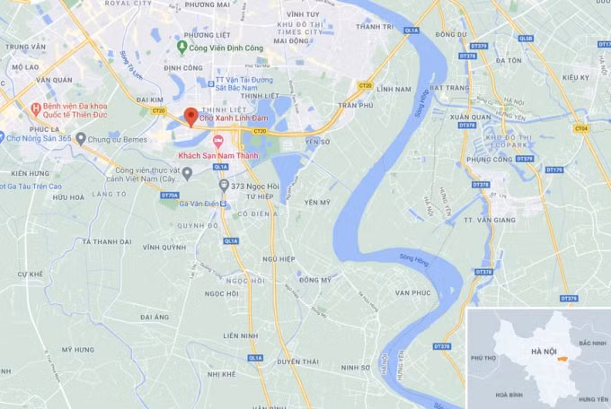 Vụ cháy xảy ra tại chợ xanh Linh Đàm, quận Hoàng Mai, Hà Nội. Ảnh: Google Maps.