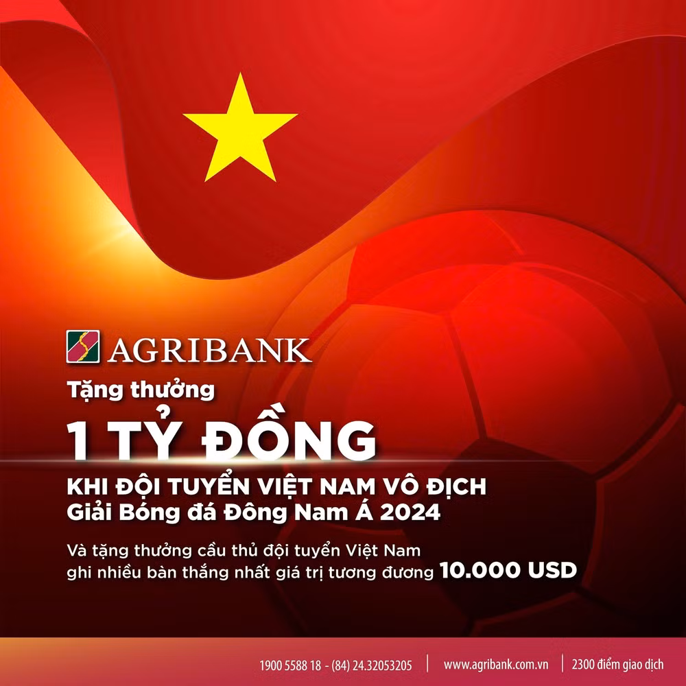 tiep lua chinh phuc ngoi vuong agribank se trao thuong 1 ty dong khi doi tuyen nam quoc gia viet nam vo dich giai bong da dong nam a 2024 hinh 1
