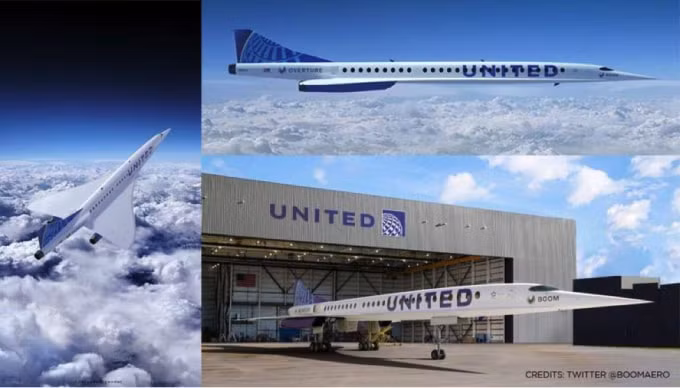 Hãng hàng không Mỹ United Airlines mua 15 máy bay thương mại siêu thanh. Ảnh: Boomaero.