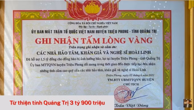 Hoài Linh công khai sao kê ngân hàng cũng như giấy xác nhận từ địa phương về các khoản đã giải ngân.