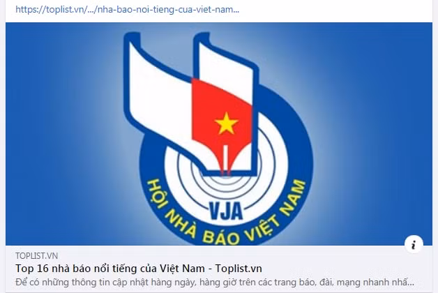Mạng xã toplist.vn ngang nhiên sử dụng logo Hội Nhà báo Việt Nam làm ảnh đại diện bài viết. Ảnh chụp màn hình
