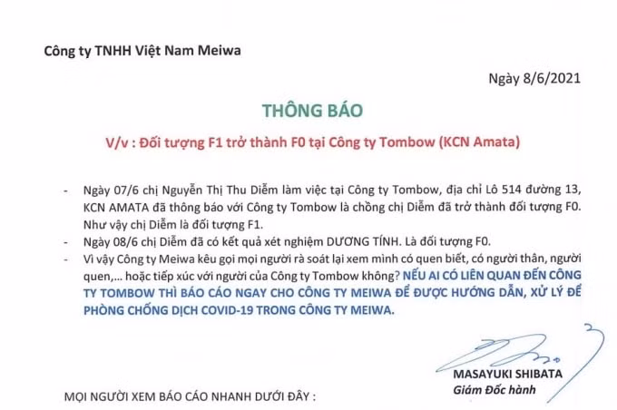 Giữa lúc dịch bệnh đang căng thẳng, thông báo không chính xác của Công ty TNHH Việt Nam Meiwa khiến dư luận hết sức lo lắng.