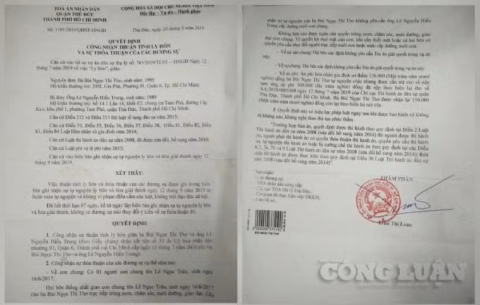 Bản án của TAND quận Thủ Đức.