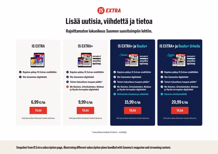 Trang giới thiệu các gói IS Extra với nhiều mức giá và quyền truy cập nội dung khác nhau.