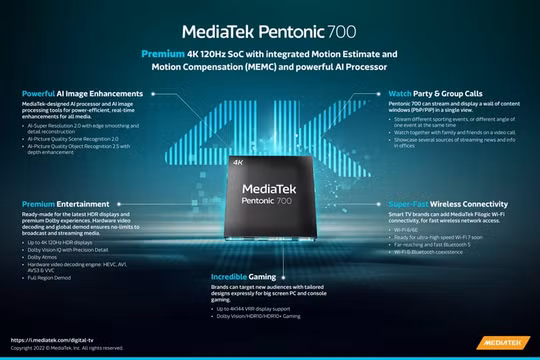 MediaTek ra mắt Chipset Pentonic 700 cho Smart TV 4K 120Hz cao cấp