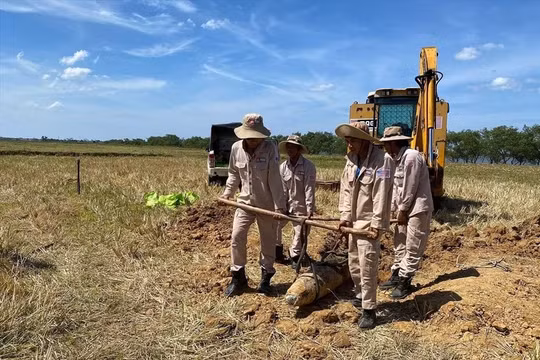 Quảng Bình: Phát hiện bom "khủng" nặng gần 230kg giữa ruộng lúa