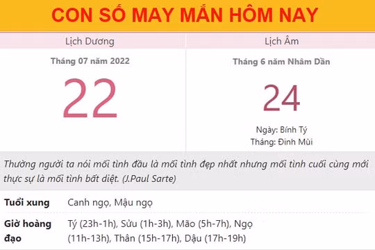 Con số may mắn hôm nay 23/7/2022 thứ 7, ngày 25/6 âm lịch