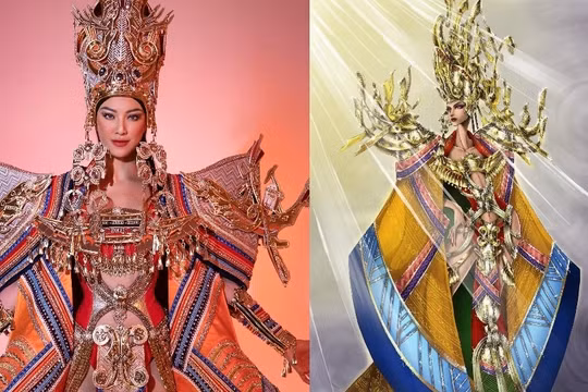 Trang phục dân tộc nặng 30 kg của Kim Duyên tại Hoa hậu Siêu quốc gia 2022