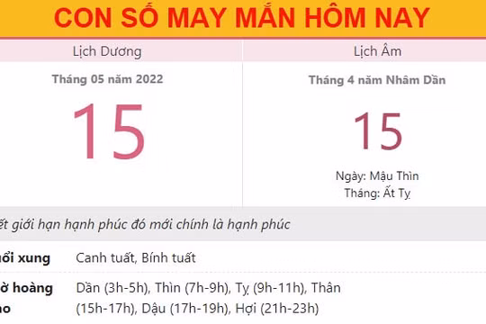 Con số may mắn hôm nay 15/5/2022 Chủ nhật, ngày 15/4 âm lịch
