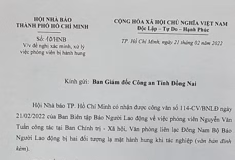Hội Nhà báo TP. HCM đề nghị điều tra làm rõ đối tượng hành hung, cản trở phóng viên tác nghiệp