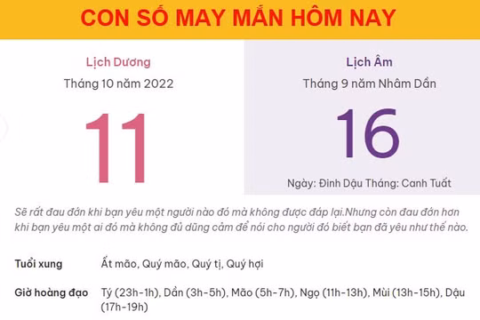 Con số may mắn hôm nay 11/10/2022 thứ 3, ngày 16/9 âm lịch