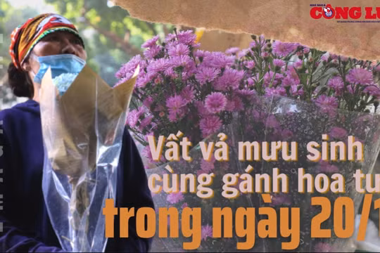 Vất vả mưu sinh cùng gánh hoa tươi trong ngày 20/10
