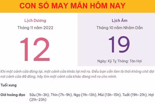 Con số may mắn hôm nay 12/11/2022 thứ 7, ngày 19/10 âm lịch