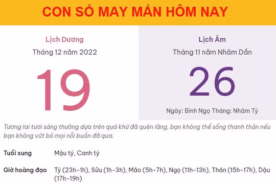 Con số may mắn hôm nay 19/12/2022 thứ 2, ngày 26/11 âm lịch