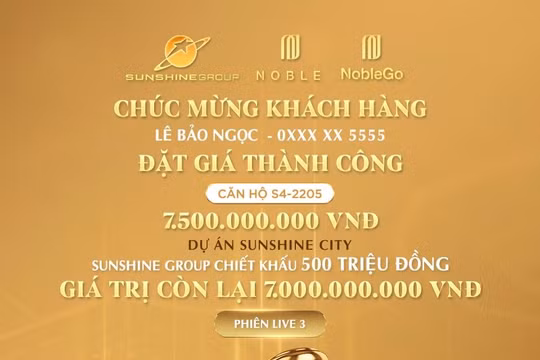 Phiên livestream đặt giá NobleGo tối 8/7: Khách sở hữu căn hộ cao cấp Sunshine City rẻ hơn 2 tỷ đồng