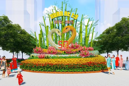 Lộ diện linh vật rắn 'khổng lồ' ở đường hoa Nguyễn Huệ dịp Tết Ất Tỵ