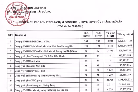 Hải Dương công khai 20 đơn vị chậm đóng bảo hiểm xã hội hơn 7,7 tỷ đồng
