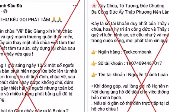 Kẻ gian lợi dụng việc chùa Vẽ bị cháy để lừa đảo