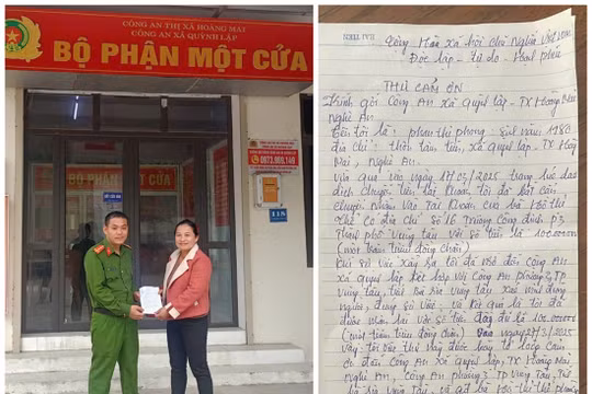 Nghệ An: Công an xã giúp người dân nhận lại 100 triệu đồng