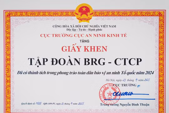 Tập đoàn BRG nhận giấy khen trong phong trào “Toàn dân Bảo vệ An ninh Tổ quốc năm 2024”