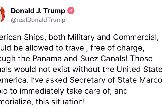 Ông Trump muốn hai kênh đào Panama và Suez miễn phí cho tàu Mỹ