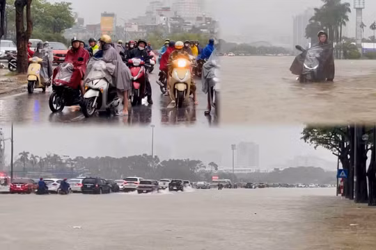 Hà Nội: Mưa lớn, đường ngập sâu, nhiều nơi người dân 'chôn chân' không dám di chuyển