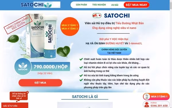 Sản phẩm thực phẩm bảo vệ sức khỏe Satochi được quảng cáo sai sự thật trên môi trường mạng