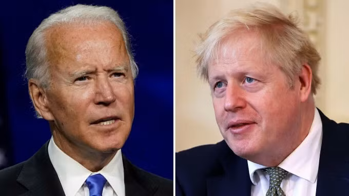 Tổng thống đắc cử Mỹ Joe Biden và Thủ tướng Anh Boris Johnson. Ảnh: FT