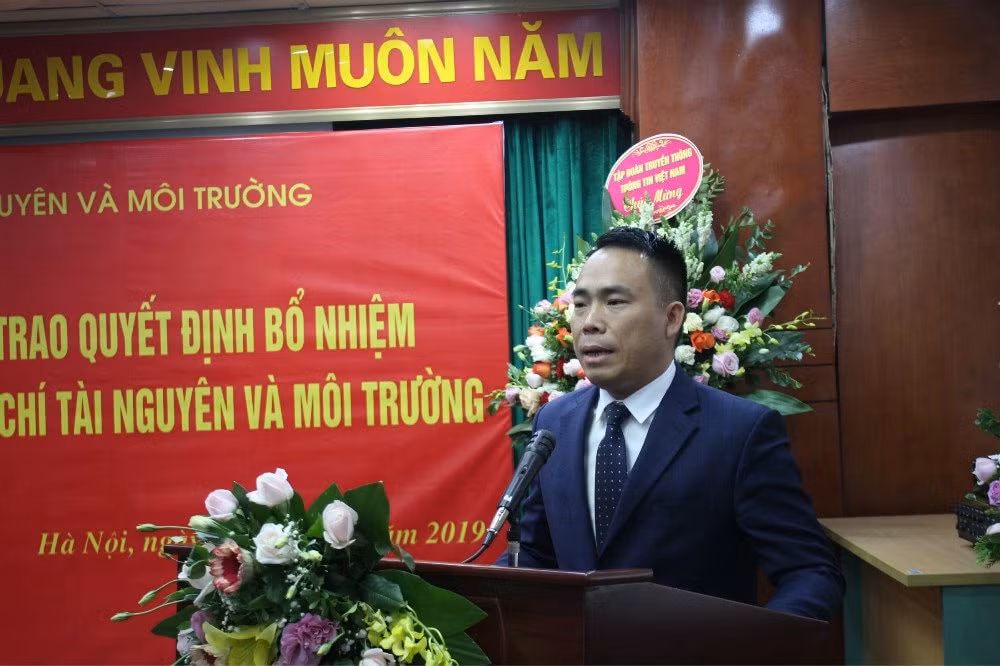 Tân Tổng Biên tập Tạp chí TN&MT Đào Xuân Hưng phát biểu nhận nhiệm vụ. Ảnh: PV