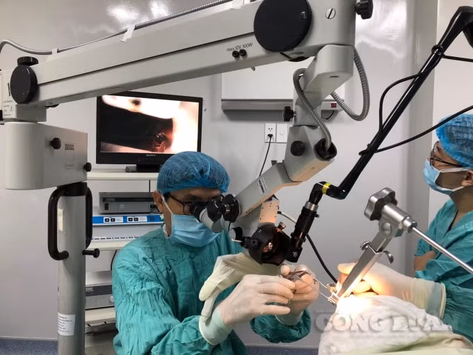 Thao tác phẫu thuật cắt bỏ toàn bộ khối ung thư hạ họng bằng tia laser CO2