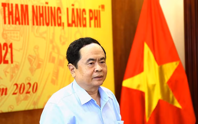 Ông Trần Thanh Mẫn, Bí thư Trung ương Đảng, Chủ tịch UBTƯ MTTQ Việt Nam phát biểu. Ảnh: baonhandan.
