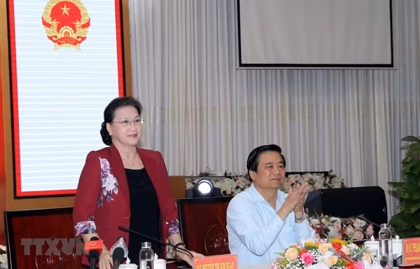 Chủ tịch Quốc hội Nguyễn Thị Kim Ngân phát biểu tại buổi làm việc. Ảnh: TTXVN