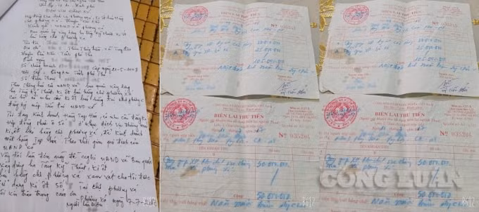 Các giấy tờ pháp lí duy nhất mà người dân có là Đơn xin đăng ký Hợp đồng khu dịch vụ thương mại, ki ốt bán hàng chợ Phương Xá, huyện Cẩm Khê”, kèm theo một vài biên lai thu tiền của UBND xã Phương Xá (nay là xã Minh Tân).