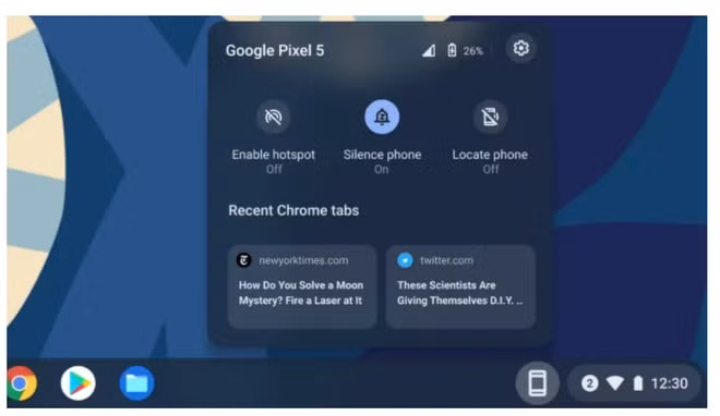 Tính năng ghi nhớ hai cửa sổ mở cuối của Phone Hub. Ảnh: Google.