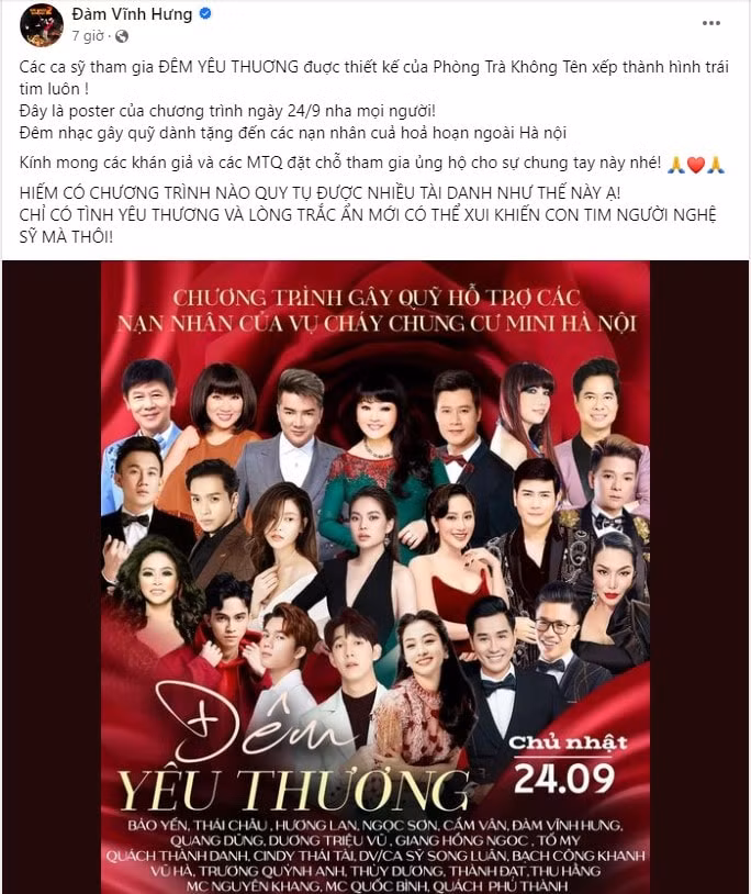 nhieu nghe si khong nhan cat xe o dem yeu thuong ho tro nan nhan vu chay chung cu mini hinh 1