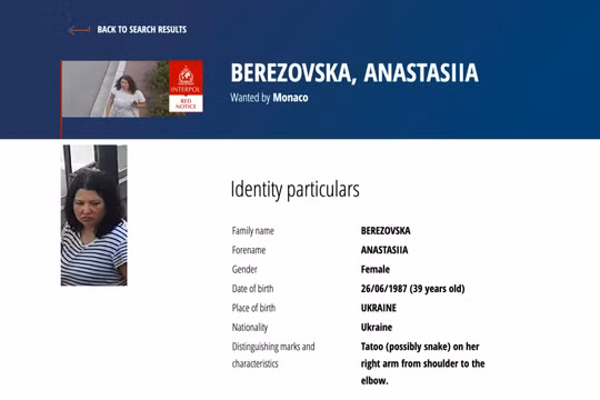 Interpol phát lệnh truy nã nữ nghi phạm Ukraine trong vụ đánh bom ám sát ở Monaco