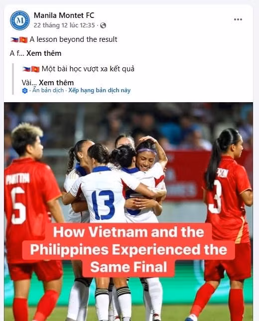Chia sẻ của CLB Manila Montet sau trận chung kết bóng đá nữ SEA Games 33