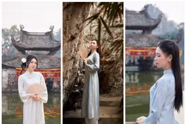 Nhiều bạn trẻ rộn ràng đến chùa Thầy chụp áo dài đón Tết