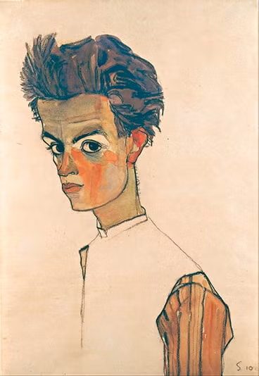 Tác phẩm Tự họa với áo sọc của Egon Schiele.